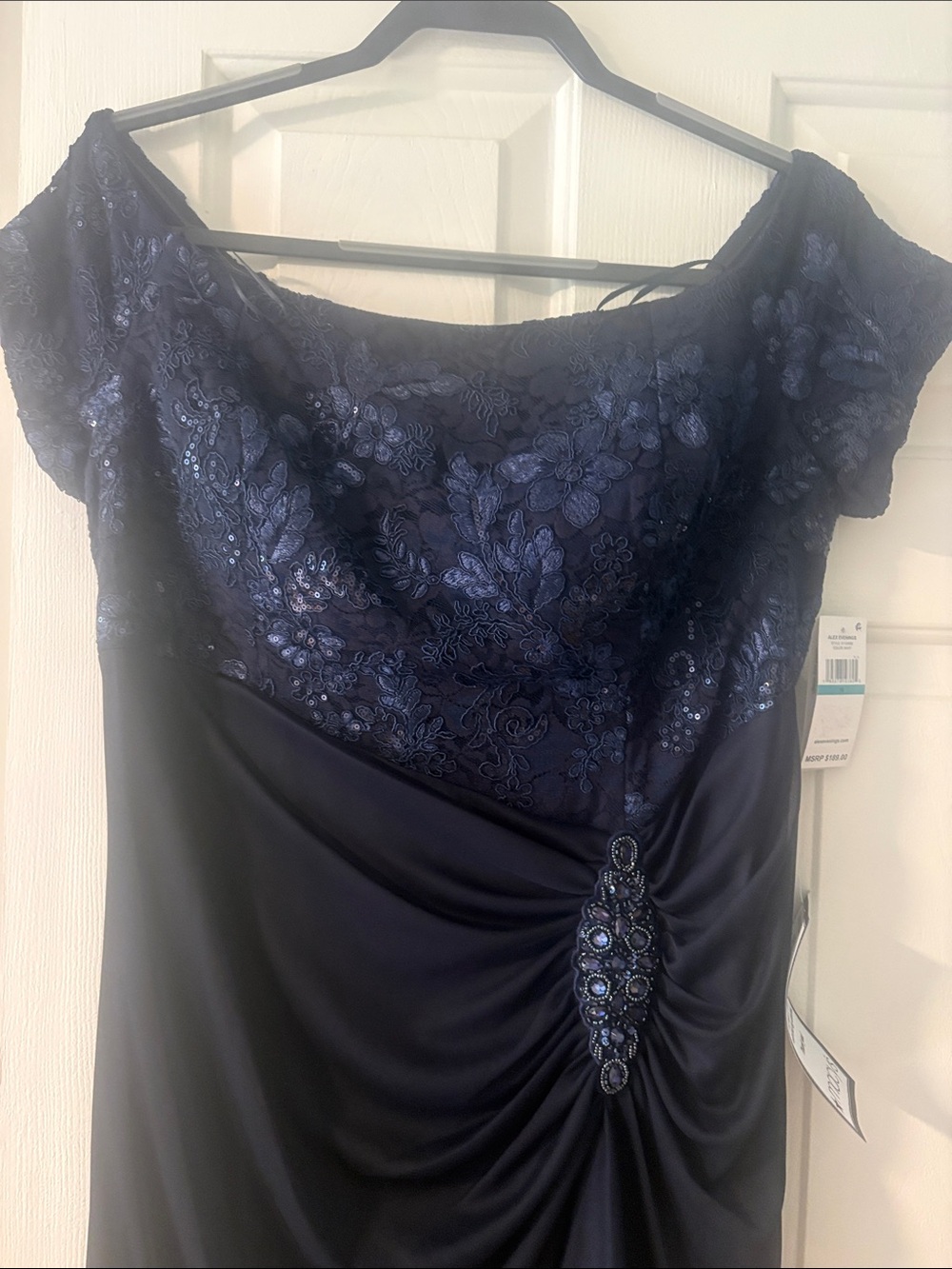 Evening gown Blue Off-Shoulder Evening Dress with Embellished Detail.NWT size 16